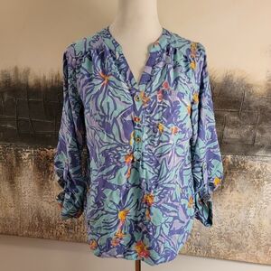 Lilly Pulitzer Purple and Blue Floral Blouse